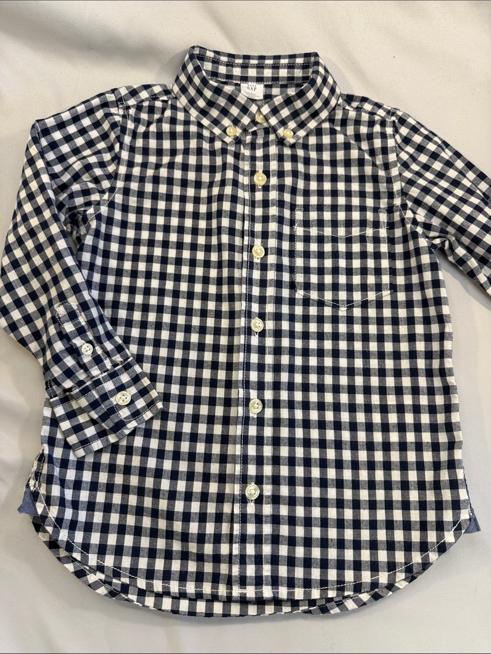 GAP Boys Navy & White Gingham Button-Down Shirt